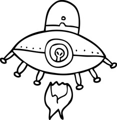line drawing cartoon alien spaceship