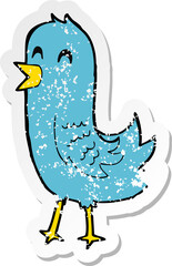 retro distressed sticker of a cartoon happy bird