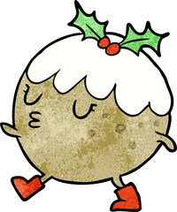 cartoon christmas pudding walking