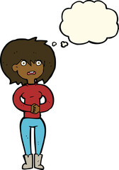 cartoon worried woman with thought bubble