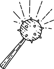 illustration of a traditional black line work tattoo style medieval mace
