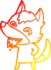 warm gradient line drawing of a cartoon hungry wolf