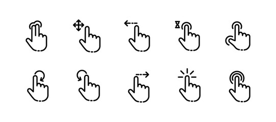 Control gestures. Line icon, black, set of control gestures. Vector icons.