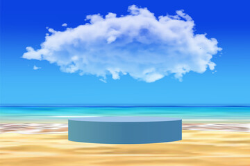 Fototapeta na wymiar 3d cloud summer background product display podium scene with cloud platform. summer background vector 3d render on ocean, podium display in sea. stand show cosmetic product display blue sky cloud
