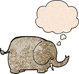 cartoon elephant with thought bubble in grunge texture style