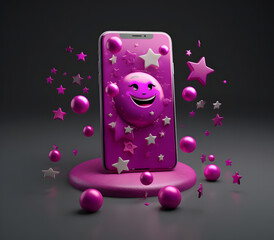3d icon of mobile phone in purple color, generated by ai