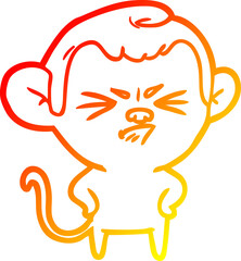 warm gradient line drawing of a cartoon annoyed monkey