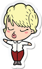 Obraz premium sticker of a cartoon woman with eyes shut