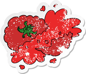 distressed sticker of a cartoon squashed tomato