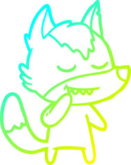 cold gradient line drawing of a friendly cartoon wolf
