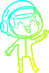 cold gradient line drawing of a happy cartoon astronaut