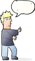 cartoon nervous man waving with speech bubble
