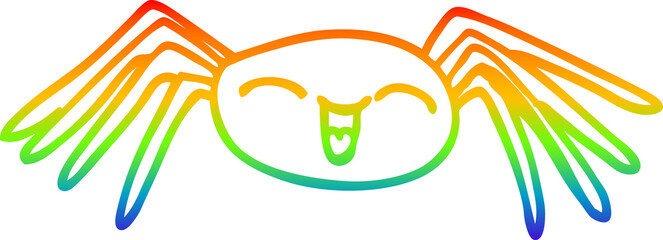 rainbow gradient line drawing of a happy cartoon spider