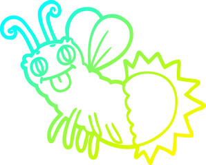cold gradient line drawing of a cartoon firefly