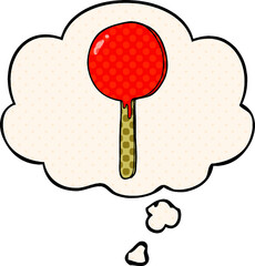 cartoon lollipop with thought bubble in comic book style