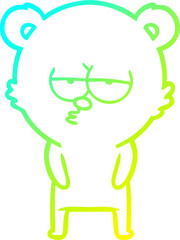 cold gradient line drawing of a bored polar bear cartoon