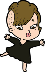 cartoon surprised girl in black dress