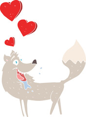 flat color illustration of wolf in love