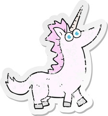 retro distressed sticker of a cartoon unicorn