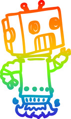 rainbow gradient line drawing of a cartoon robot