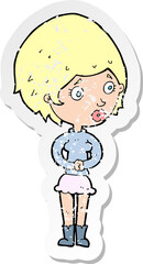 retro distressed sticker of a cartoon concerned woman