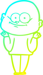 cold gradient line drawing of a cartoon bald man staring