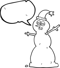 freehand drawn speech bubble cartoon unhappy snowman