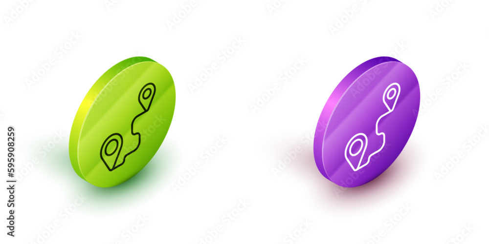 Poster isometric line route location icon isolated on white background. map pointer sign. concept of path o