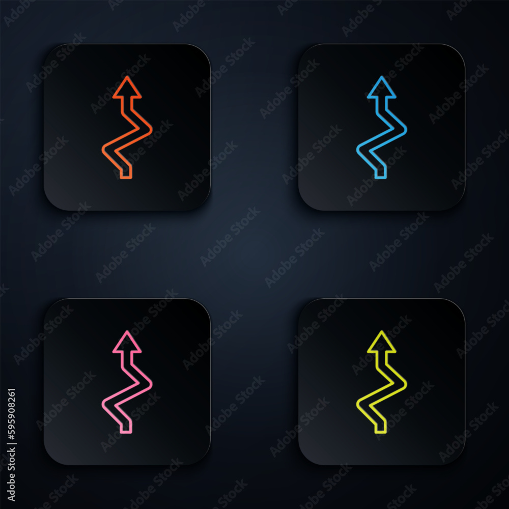 Aufkleber color neon line arrow icon isolated on black background. direction arrowhead symbol. navigation poin