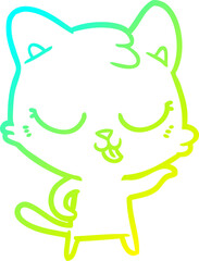 cold gradient line drawing of a happy cartoon cat
