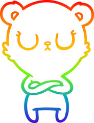 rainbow gradient line drawing of a peaceful cartoon polar bear