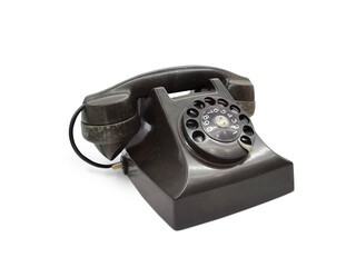 Old fashioned desk phone, side view isolated PNG transparent