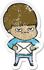 distressed sticker of a angry cartoon boy
