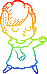 rainbow gradient line drawing of a cartoon woman