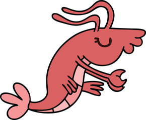 hand drawn quirky cartoon happy shrimp