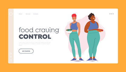 Food Craving Control Landing Page Template. Slim Woman Hold Healthy Salad, Radiating Good Health And Fitness