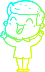 cold gradient line drawing of a cartoon man laughing