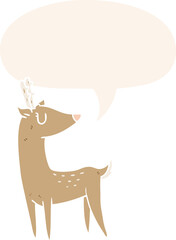 cartoon deer with speech bubble in retro style