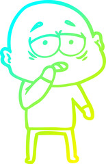 cold gradient line drawing of a cartoon tired bald man