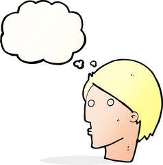 cartoon surprised face with thought bubble