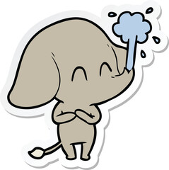 sticker of a cute cartoon elephant spouting water