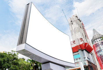 Outdoor pole LED curve display billboard with mock up white screen and clipping path