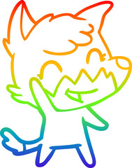 rainbow gradient line drawing of a happy cartoon fox