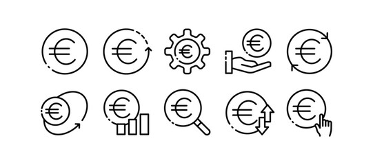 Euro. Line icon, black, euro currency. Vector icons