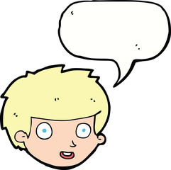 cartoon happy boy's face with speech bubble