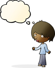 cartoon confused woman with thought bubble