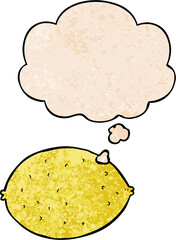 cartoon lemon with thought bubble in grunge texture style