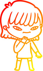 warm gradient line drawing of a cartoon woman