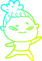 cold gradient line drawing of a cartoon woman
