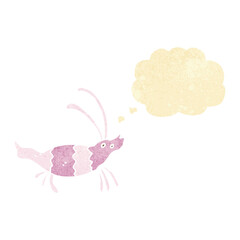 cartoon shrimp with thought bubble